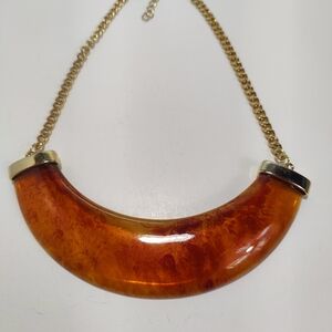 Vintage Kenneth Jay Lane Faux Amber Lucite Crescent Necklace Statement KJL
